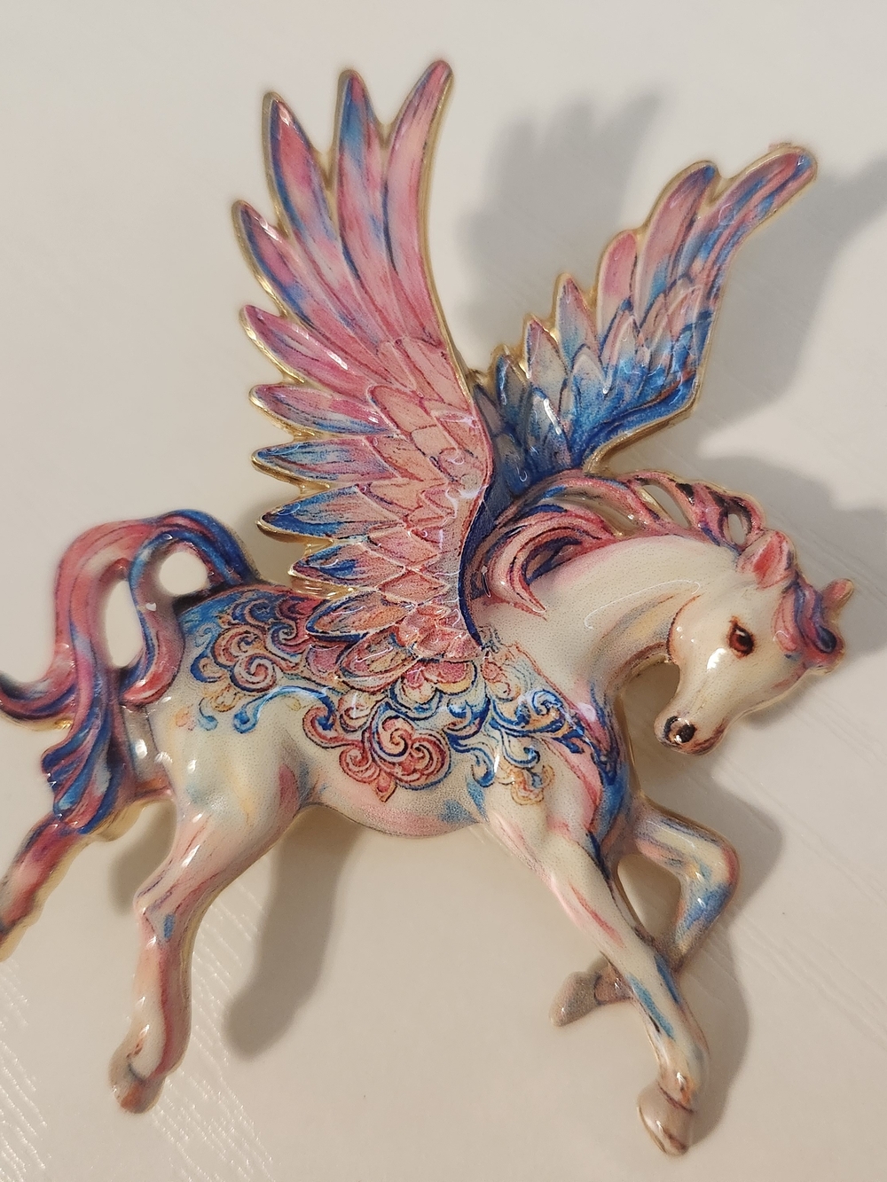 Decorative Pink & Blue Pegasus Enamel Brooch Pin